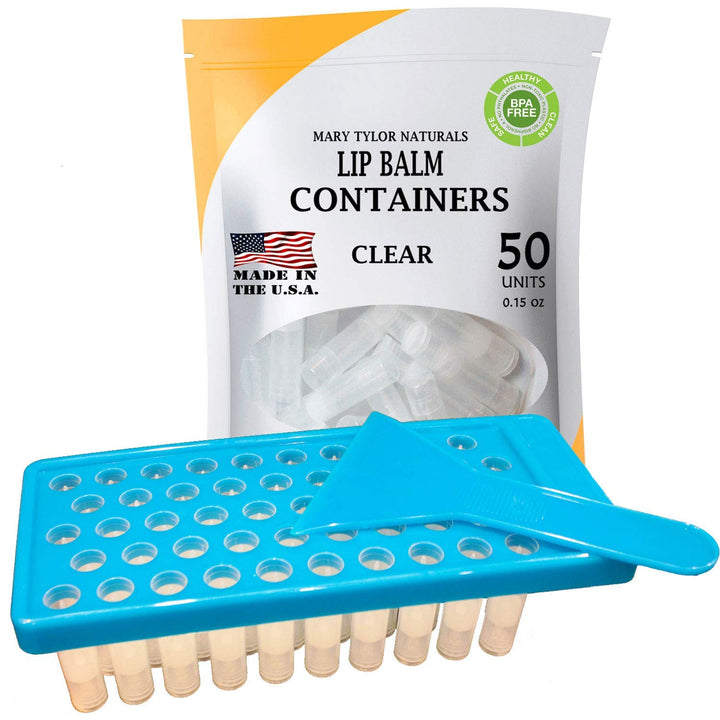 Lip Balm Kit, Made in the USA Fill Tray With Spatula and 50 Clear Lip Balm Containers (0.15 oz each) BPA Free by Mary Tylor Naturals