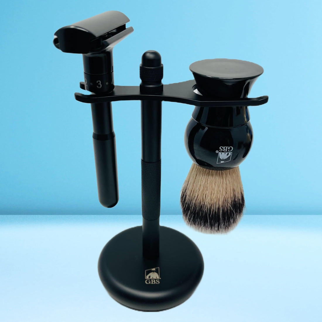 G.B.S Gbs Men'S Grooming Set - Black Matte Double Edge Razor W/Travel Case + Safety Blades, Pure Bristle S