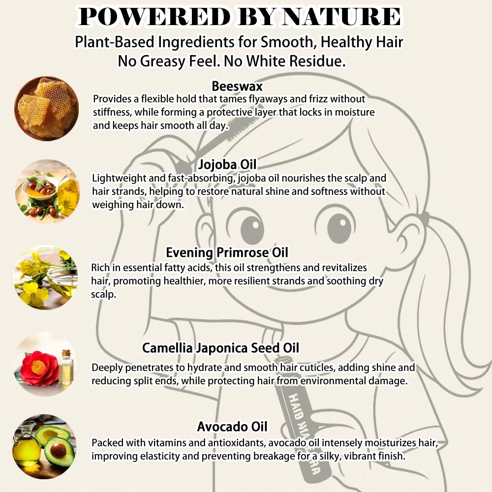 BestLand 2 Pcs Hair Finishing Stick, Hair Mascara Flyaway Hair Tamer Stick, Refreshing Not Greasy Feel Shaping Gel, Wax Fixer for Bangs, Edges, Frizz and Baby Hairs Control, Slick Back Hair Product