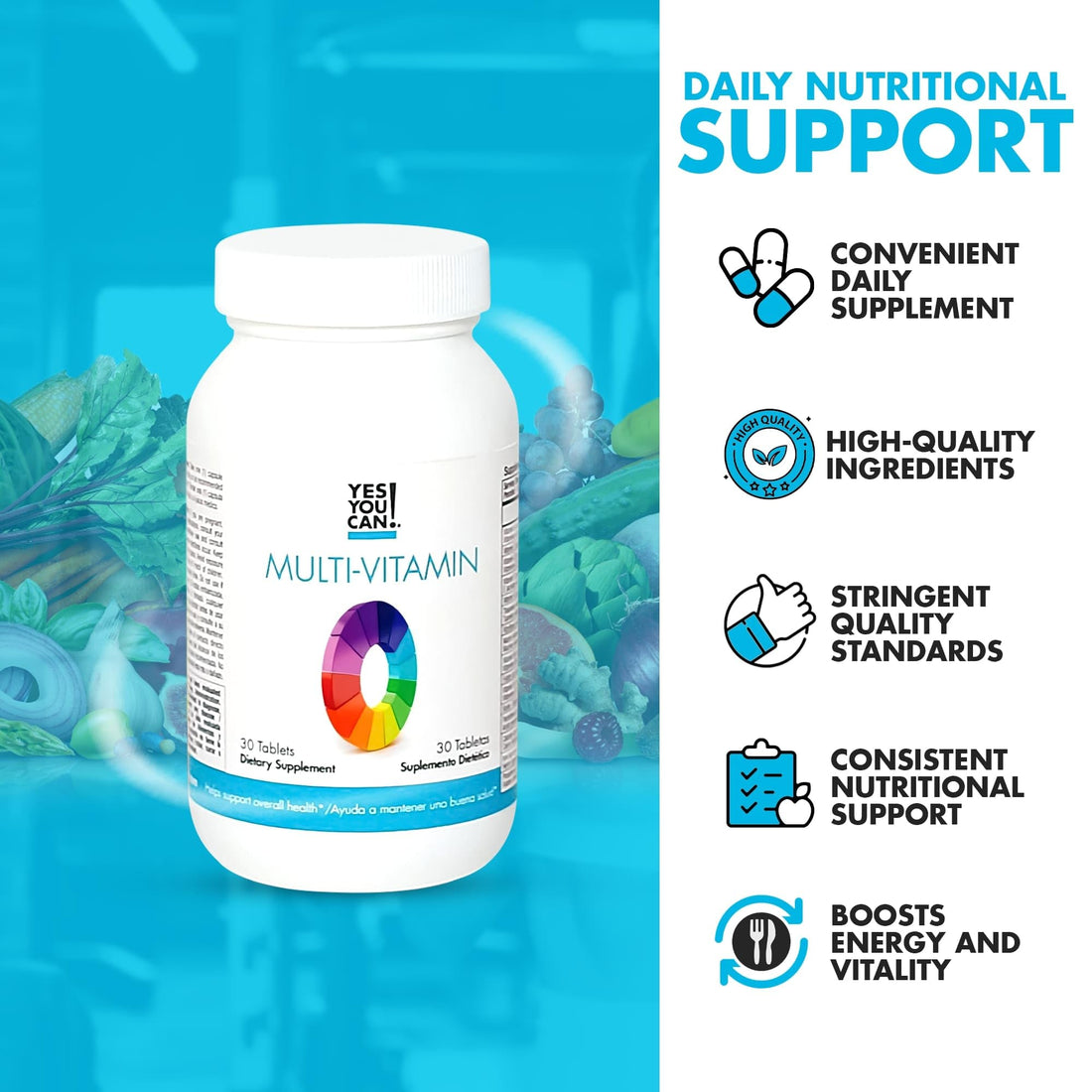 Yes You Can! Daily Multivitamins for Men and Women - Helps Assist Overall Health & Well-Being, Contains Antioxidants, Rich in Vitamin A, B, C & E - Daily Vitamins - 30 Tablets - 1 Pack