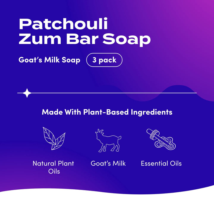 Indigo Wild: Zum Bar Goat's Milk Soap Bar, Patchouli 3 oz (3 pack)