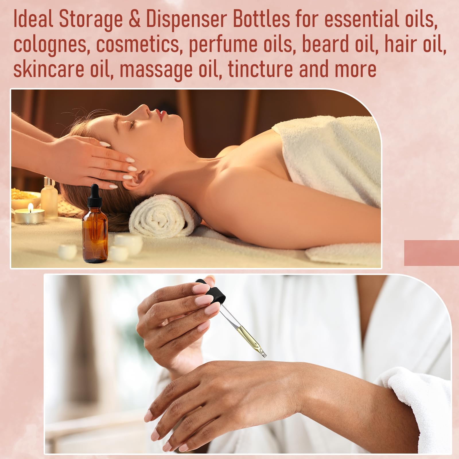 4 Pack, 2 oz Dropper Bottles with 2pcs Glass Pipettes(1ml) - Essential Oils Bottles for Health, Personal Care & Beauty - 60ml Thick Dark Amber Glass Tincture Bottle with Eye Droppers, Leakproof