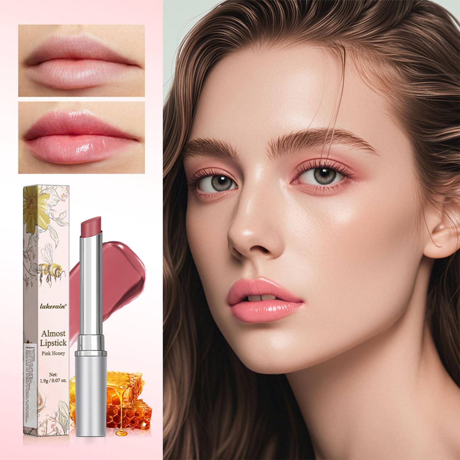 Honey Black Lip Balm Hydrating Sheer Lipstick,Pink Honey Lipstick for Women,Natural Glossy Lips Balm,Nourishing and Hydrating Lip Gloss for All Skin Tones(Pink Honey)