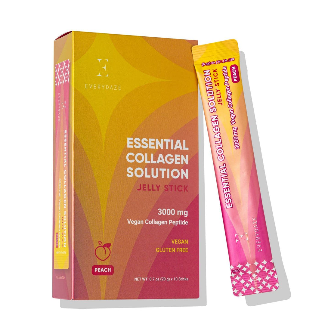 EVERYDAZE Essential Collagen Solution Jelly Stick | Vegan Collagen Peptide | Peach | 10 Packs | Hair, Skin, Nails, Beauty, Bone | Vitamins, Minerals, Antioxidants for Men & Women