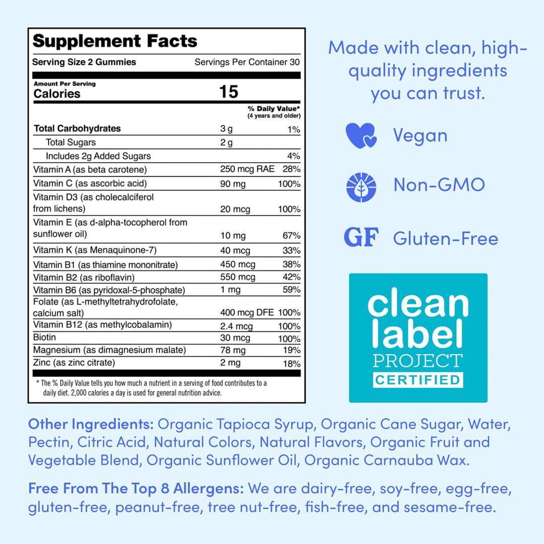 First Day Women’s Daily Supercharge Multivitamin Gummies – Includes Methylfolate & Methylcobalamin B12, Vitamins A, B1, B6, C, D3, E & K + Magnesium, Zinc, Biotin – Only 2g Sugar – 2-Pk, 60 Day Supply