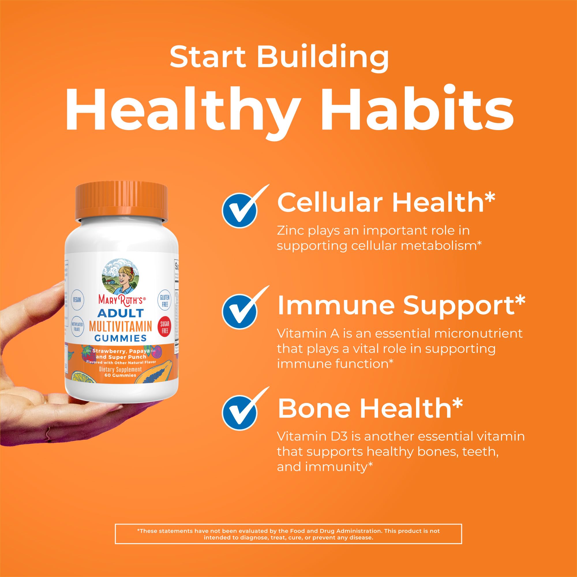 MaryRuth Organics Multivitamin for Women and Men | Sugar Free | Adult Multimineral Gummy with Vitamin C | D and E | B Vitamins | Biotin | Zinc | Vegan | Non-GMO | Gluten Free | 60 Count