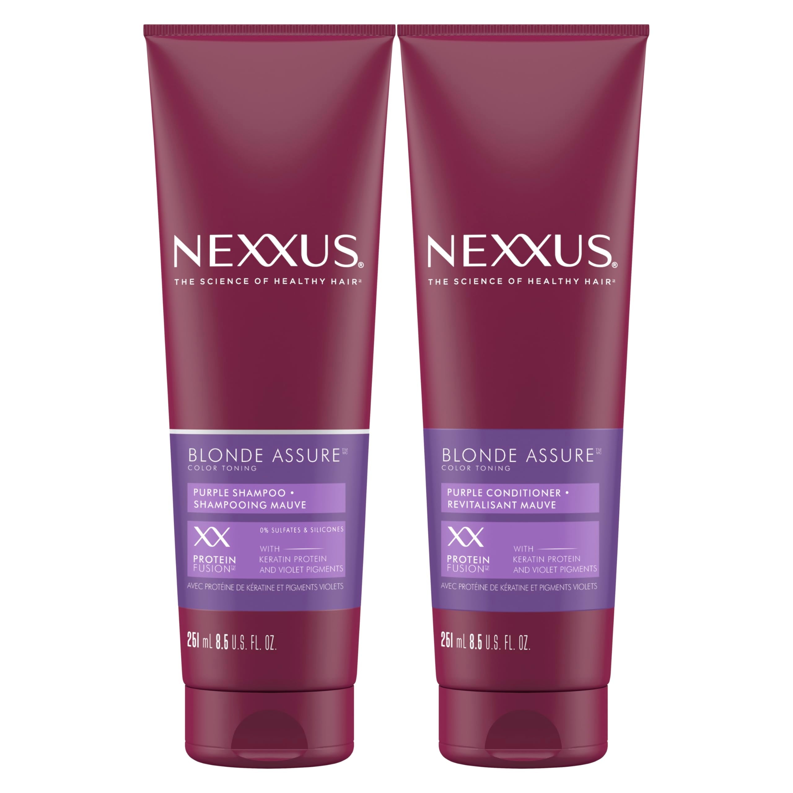 Nexxus Blonde Assure Purple Shampoo & Conditioner Color Assure 2 Pack Blonde, Bleached & Silver Hair Color Shampoo & Conditioner with Keratin Protein & Violet Pigment 8.5 fl oz