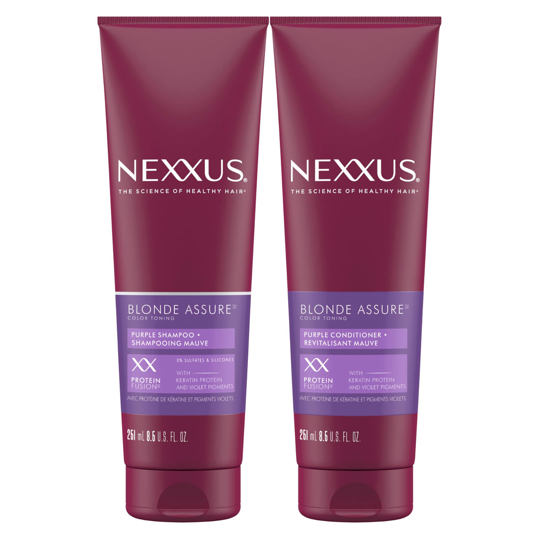 Nexxus Blonde Assure Purple Shampoo & Conditioner Color Assure 2 Pack Blonde, Bleached & Silver Hair Color Shampoo & Conditioner with Keratin Protein & Violet Pigment 8.5 fl oz