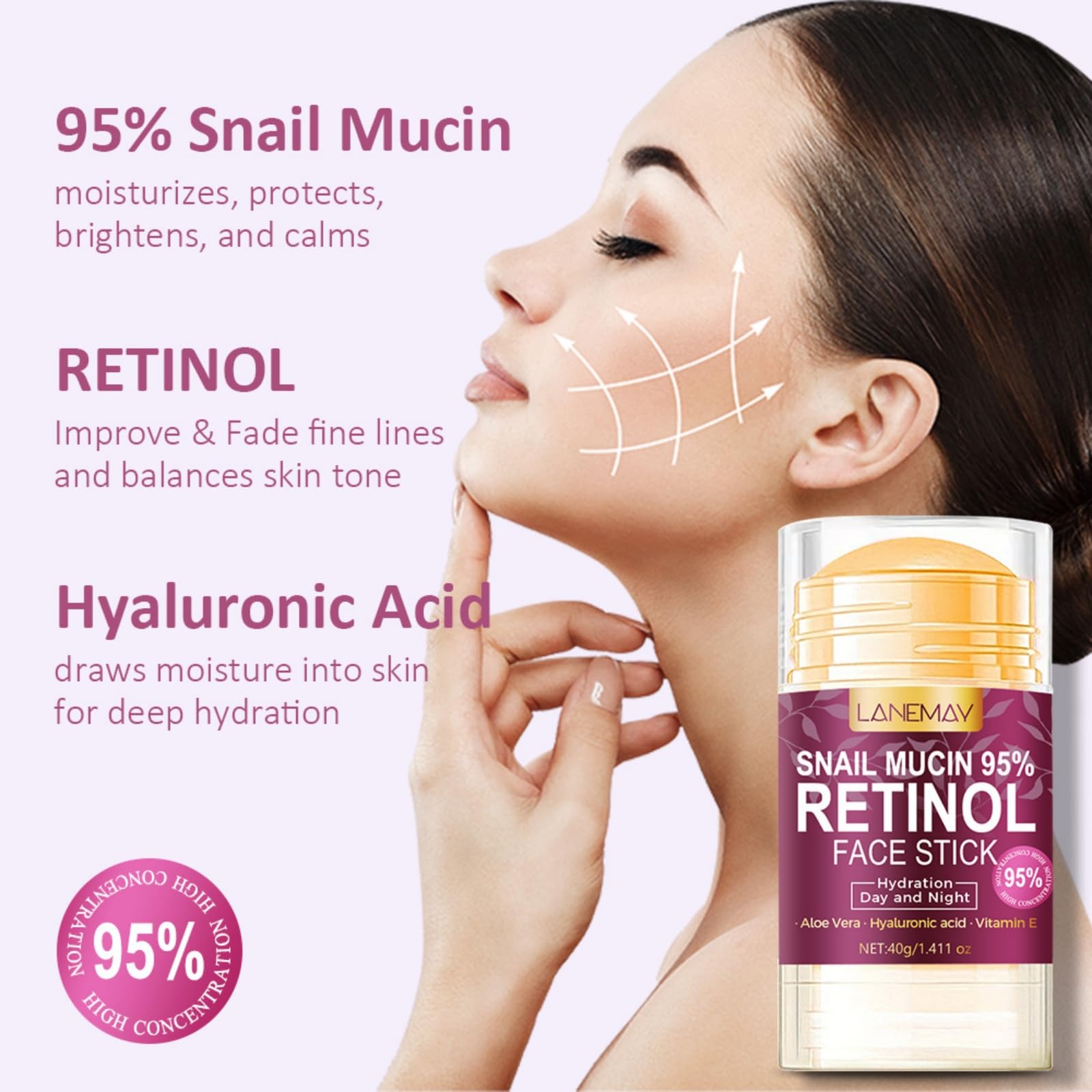 Retinol Face Stick, Snail Mucin Face Moisturizer with Retinol Day & Night Lifting & Firming Anti Wrinkle Facial Moisturizer Balm Stick Nourishing Anti Aging Repair Cream for All Skin Types