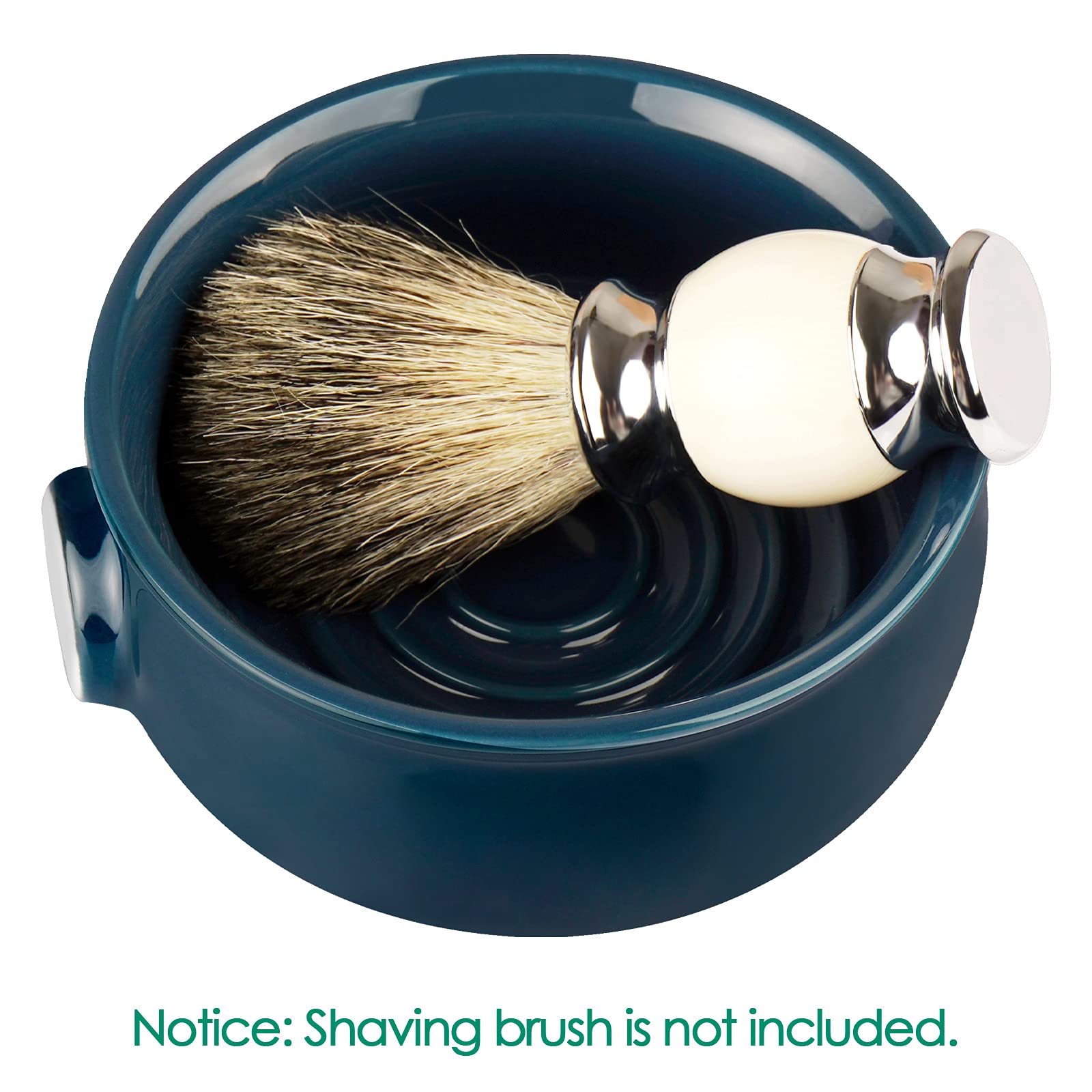 Linkidea Ceramic Shaving Soap Bowl with Non-slip Handle, Wide Mouth, Large Capacity, Easier to Lather Ridges, Wet Razor Shave Cream Bowl for Men, Lake Blue