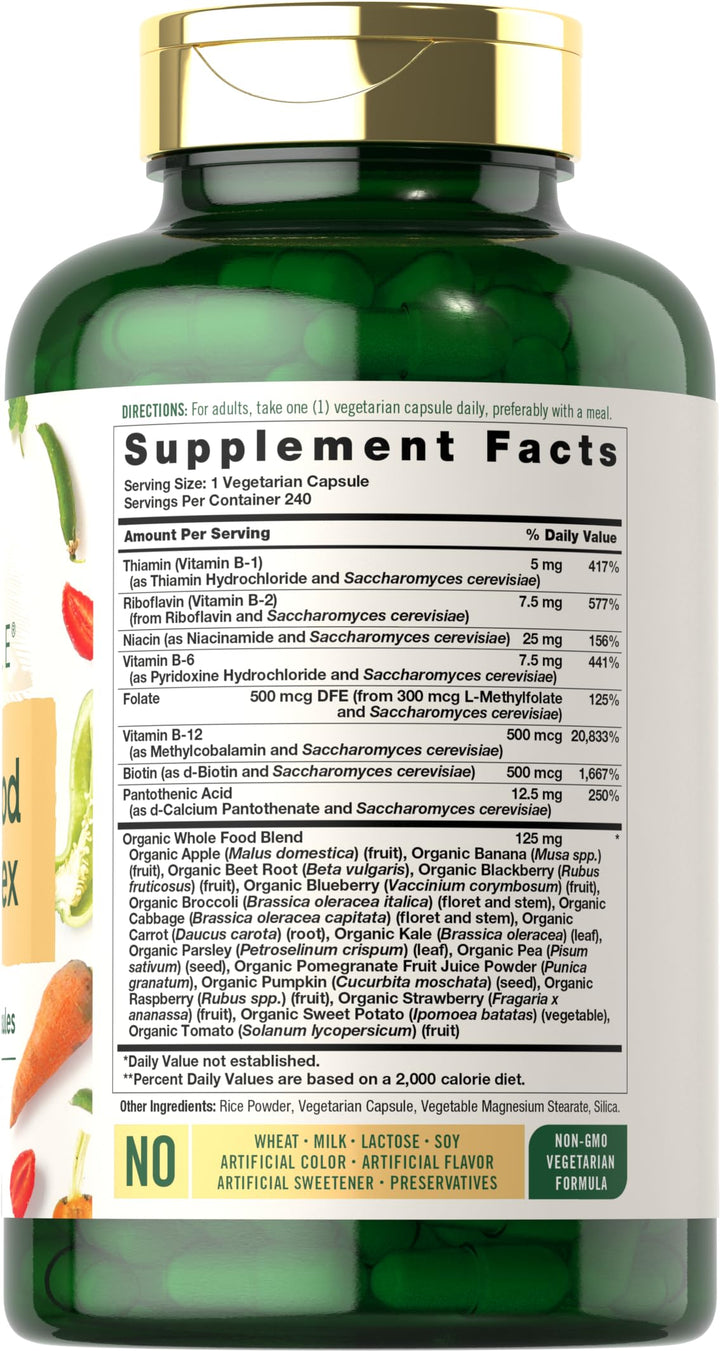 Carlyle B Complex with Whole Food Blend Formula | 240 Capsules | Plus L-Methylfolate | Non-GMO & Vegetarian Supplement