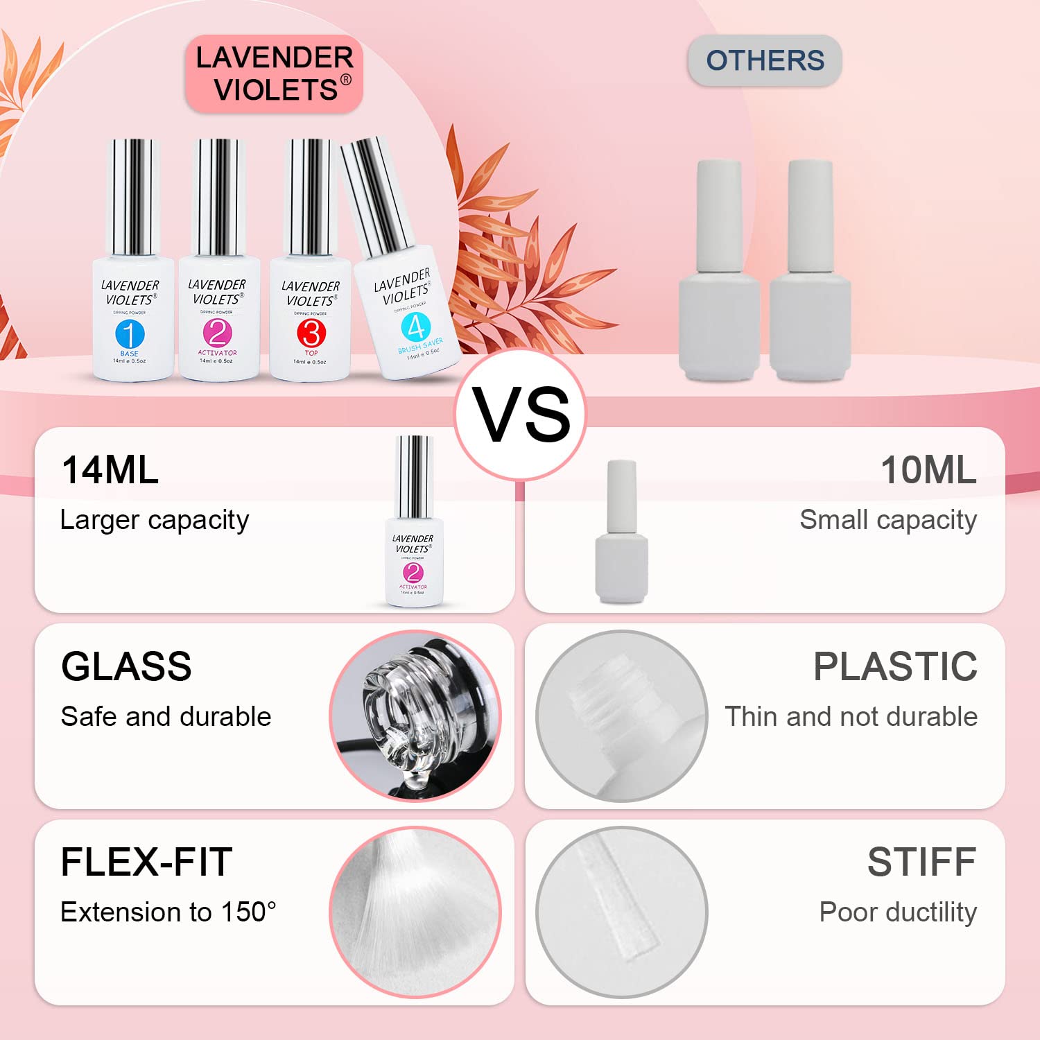 Lavender Violets Dip Powder Liquid Set with Activator, Base Top Coat and Brush Saver 0.5oz/Bot Nail File Necessary Tools for Dipping Powder Acrylic Nail Manicure Pedicure J775