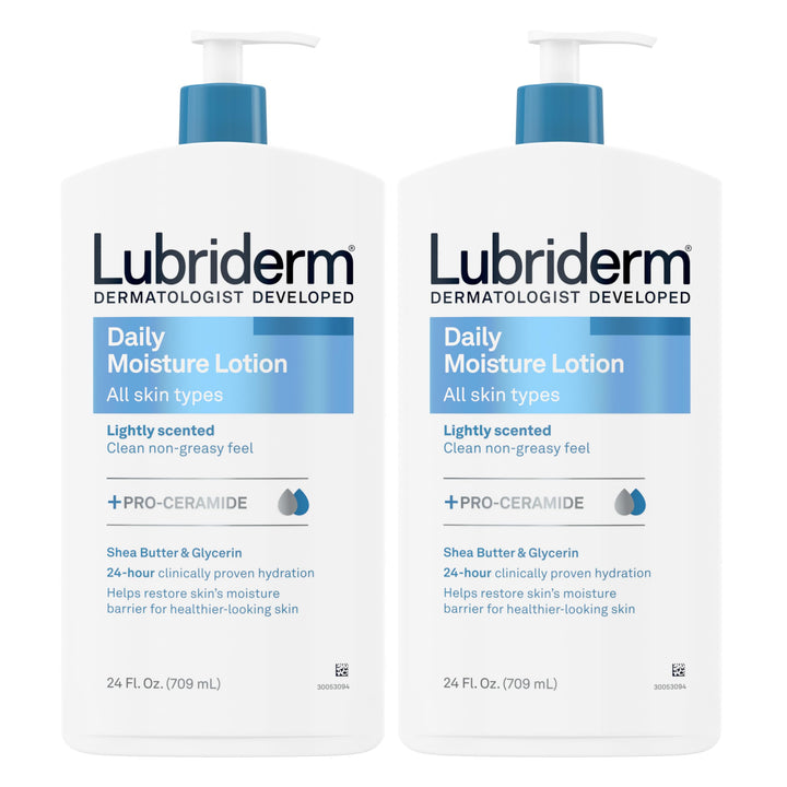 Lubriderm Daily Moisture Lotion + Pro-Ceramide with Shea Butter & Glycerin Helps Moisturize Dry Skin, Hydrating Face, Hand & Body Lotion, Light Scent, Non-Greasy, Twin Pack, 24 fl. oz, 2 Pack