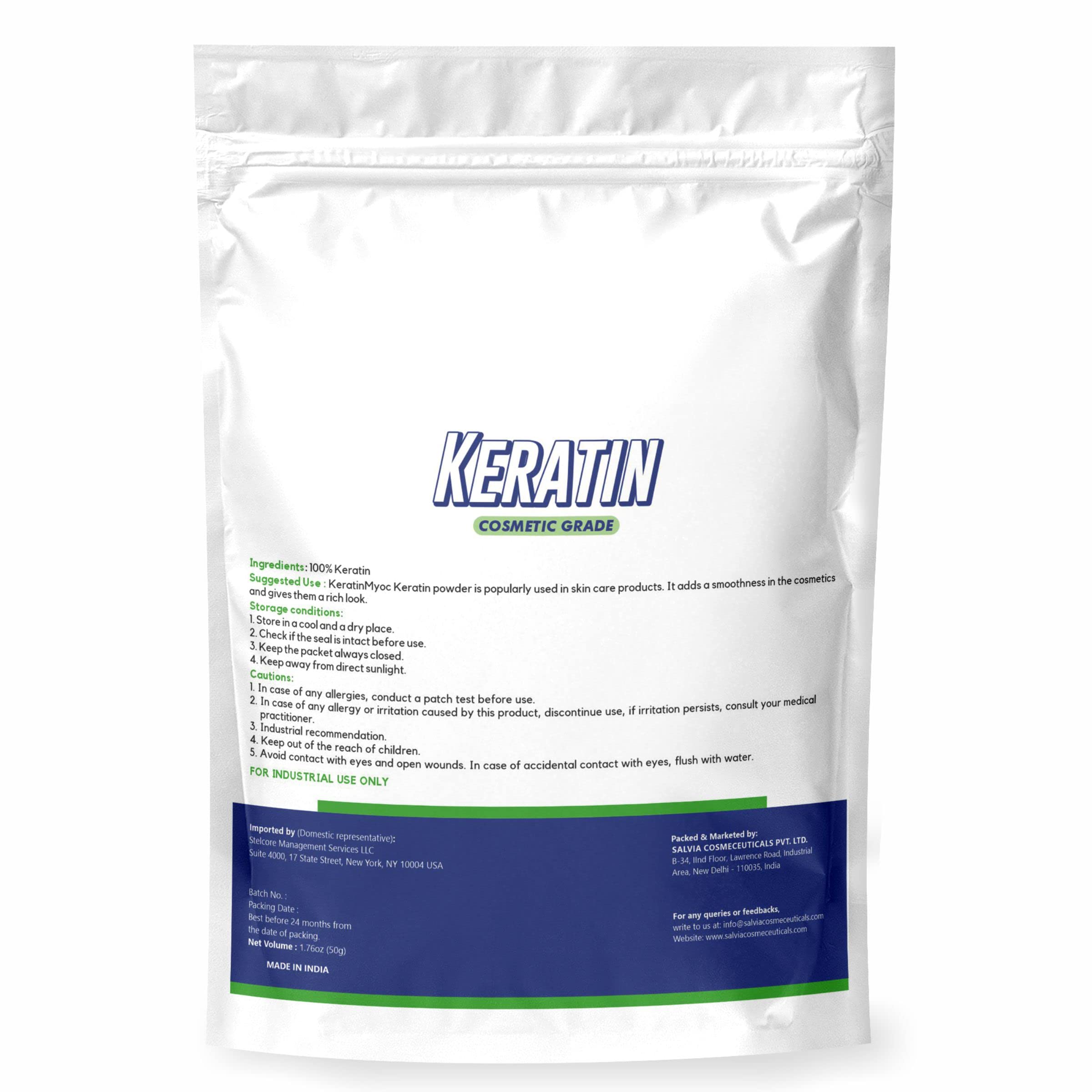 Myoc Keratin Powder – 50 Gm (1.76 Oz), Pure Keratin Powder, Keratin Powder for Shampoo and Conditioner, Keratin for Nail Care & Hair Care Products, Keratin Powder Bulk