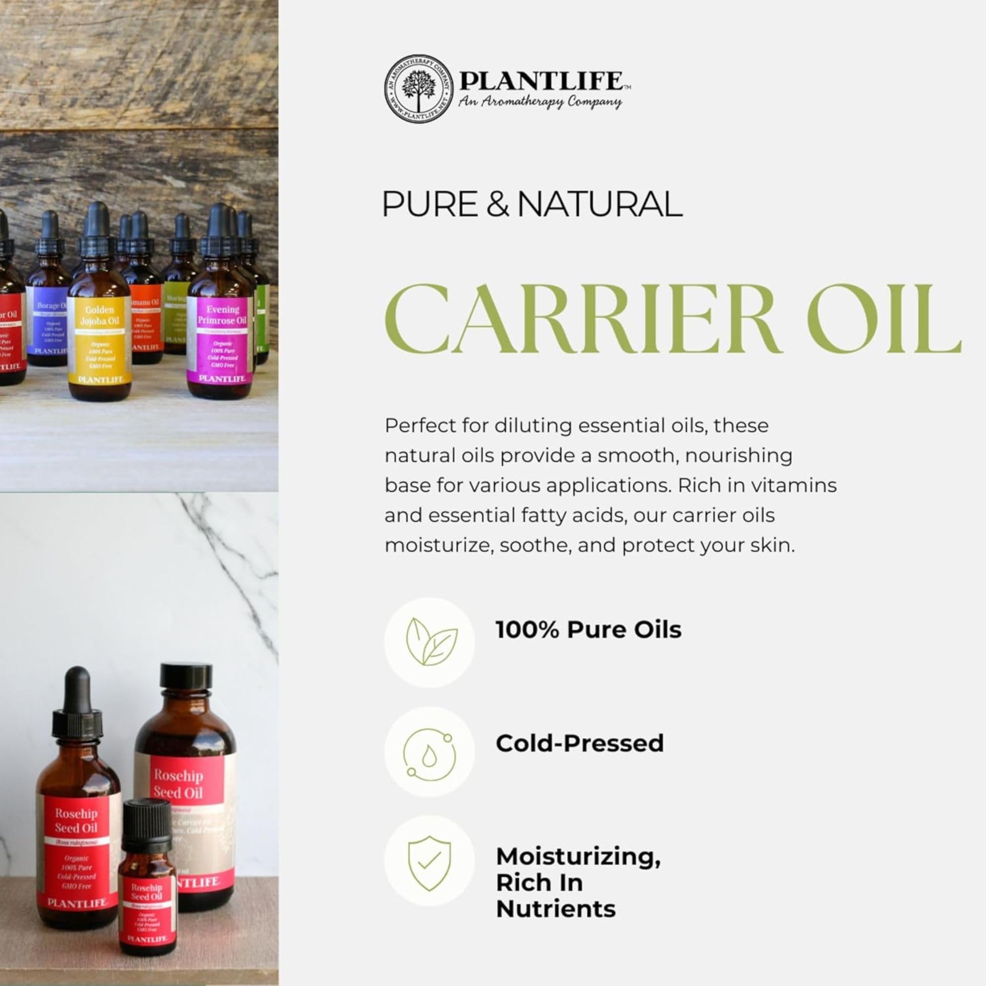 Plantlife Natural Castor Oil - Pure & Cold-Pressed for Enhanced Hair and Skin Nourishment - Ideal for Eyebrow, Eyelash & Hair Growth, Skin Hydration - 4 Fl Oz