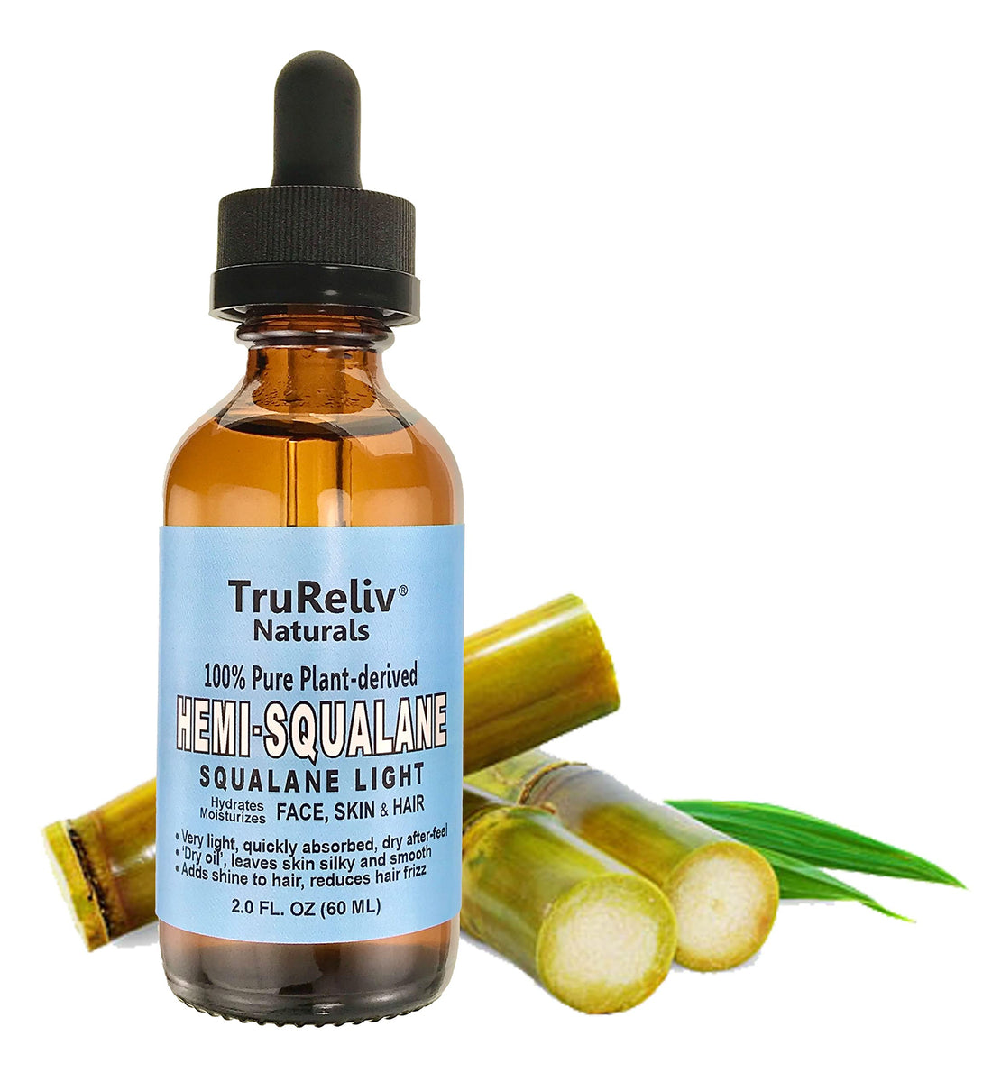 HemiSqualane 100% Pure Plant Derived, Very Light Dry Oil 2 Fl Oz, All Natural Moisturizes Hydrates Face Skin Body Hair for All Skin Types