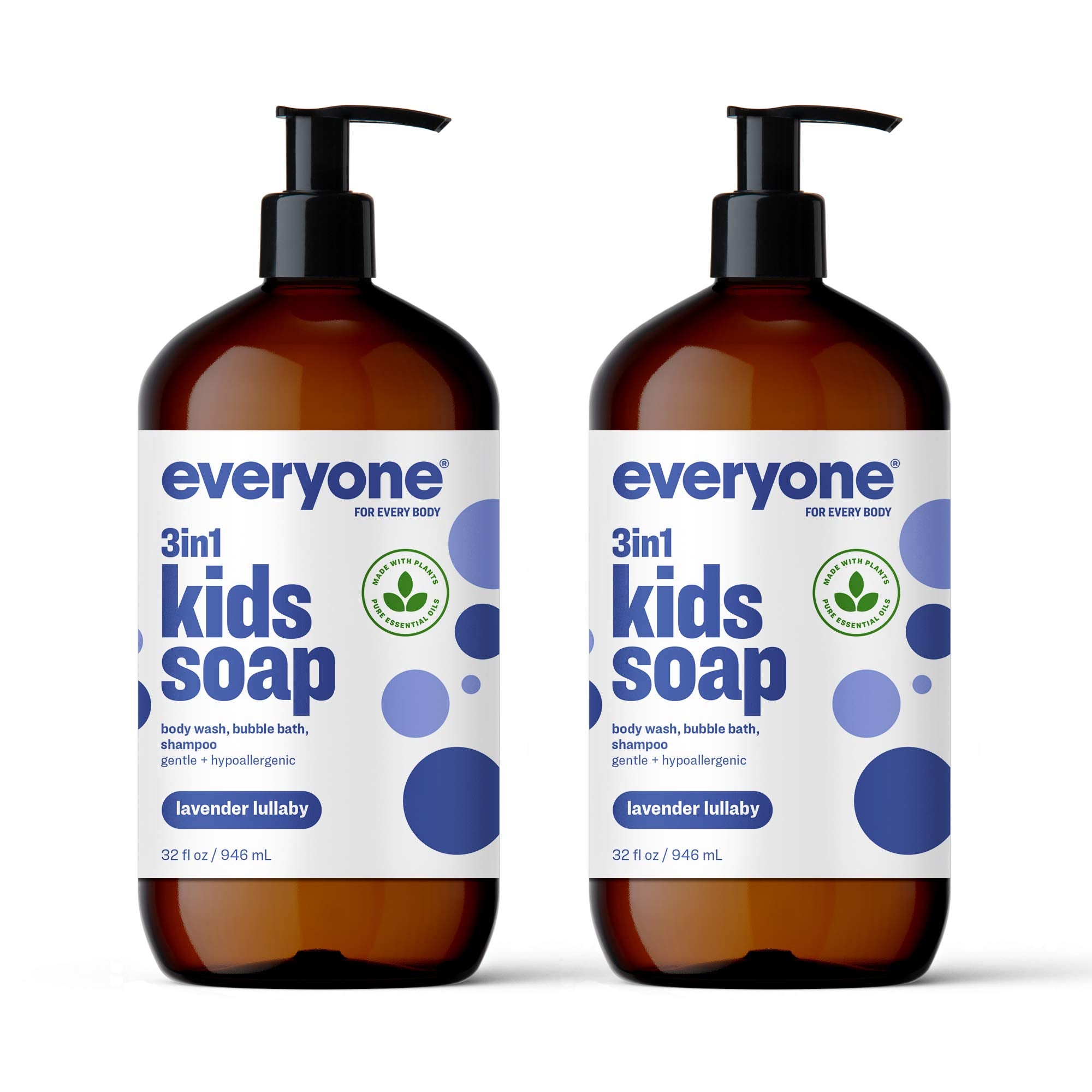 Everyone 3-in-1 Soap for Every Kid Safe, Gentle and Natural Shampoo, Body Wash, and Bubble Bath, Lavender Lullaby, 2 Count