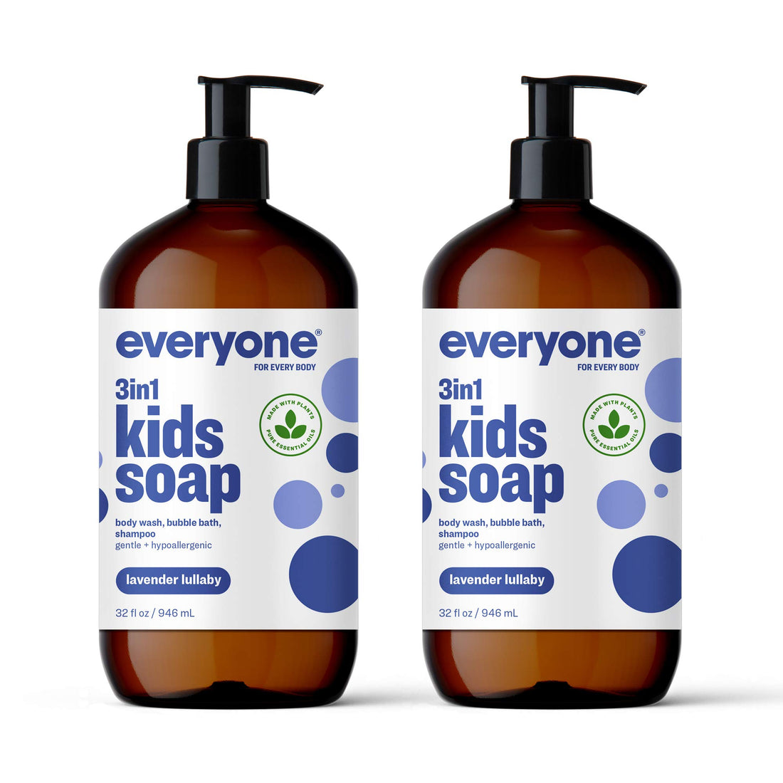 Everyone 3-in-1 Soap for Every Kid Safe, Gentle and Natural Shampoo, Body Wash, and Bubble Bath, Lavender Lullaby, 2 Count