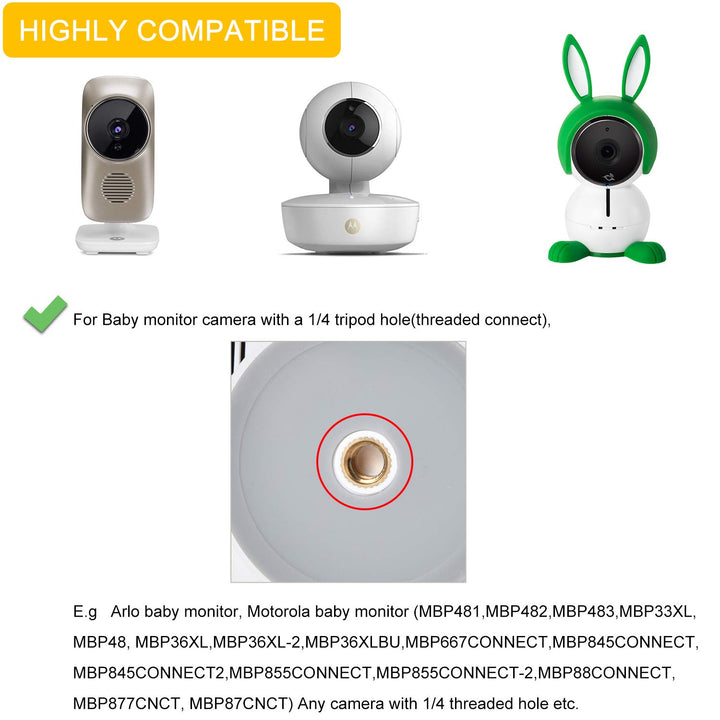 iTODOS Baby Monitor Mount Compatible with Arlo,Owlet,Goodbaby,Hellobaby,ANMEATE,Vtech,Motorola Baby Monitor and Most Universal Monitors Camera,Versatile Twist Mount Without Tools or Wall Damage-White