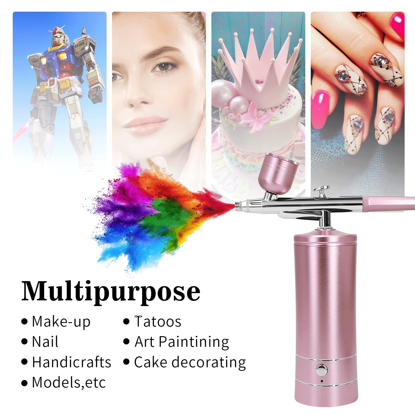 Airbrush-Kit Air Brush Kit With Air Compressor Nail Charms Wireless Air Brush for Barber, Nail Art, Cake Decor, Makeup, Model Painting (Pink - with extension tube)