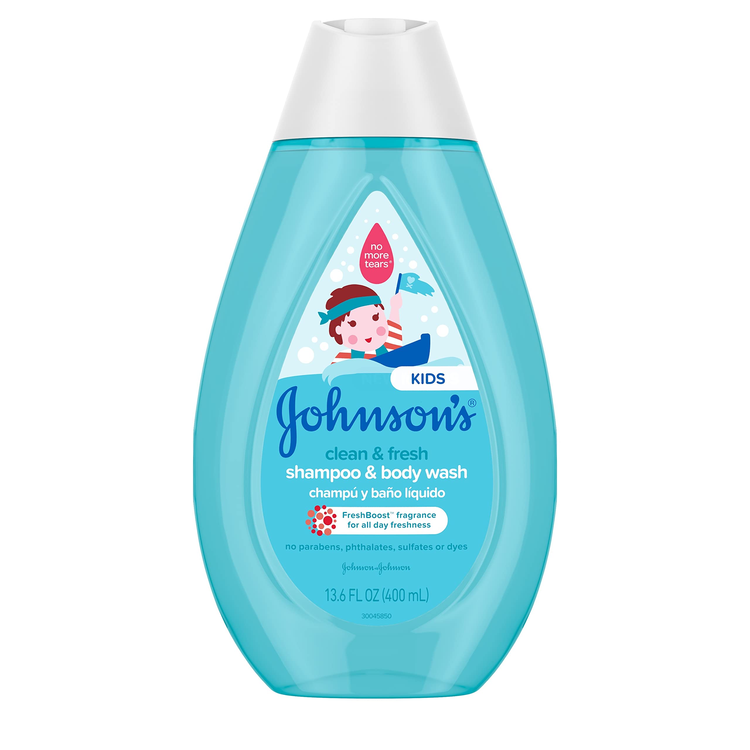 Johnsons Clean & Fresh Tear-Free Childrens Shampoo & Body Wash, Paraben-, Sulfate- & Dye-Free Formula is Hypoallergenic & Gentle on Toddlers Sensitive Skin, FreshBoost Fragrance, 13.6 fl. oz