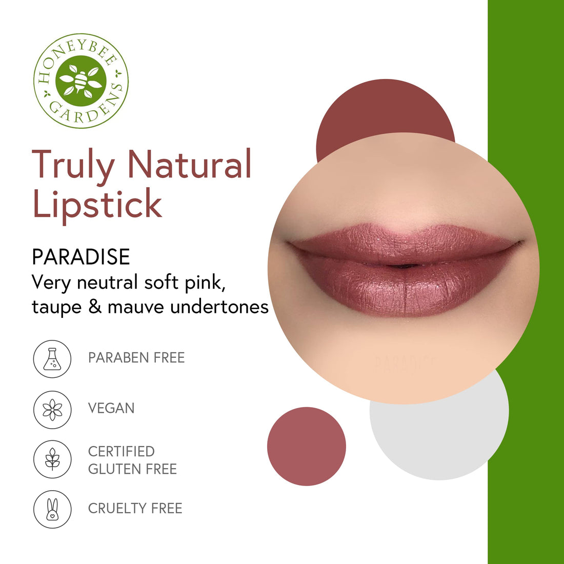 Honeybee Gardens Truly Natural Lipstick Paradise 0.13 Oz