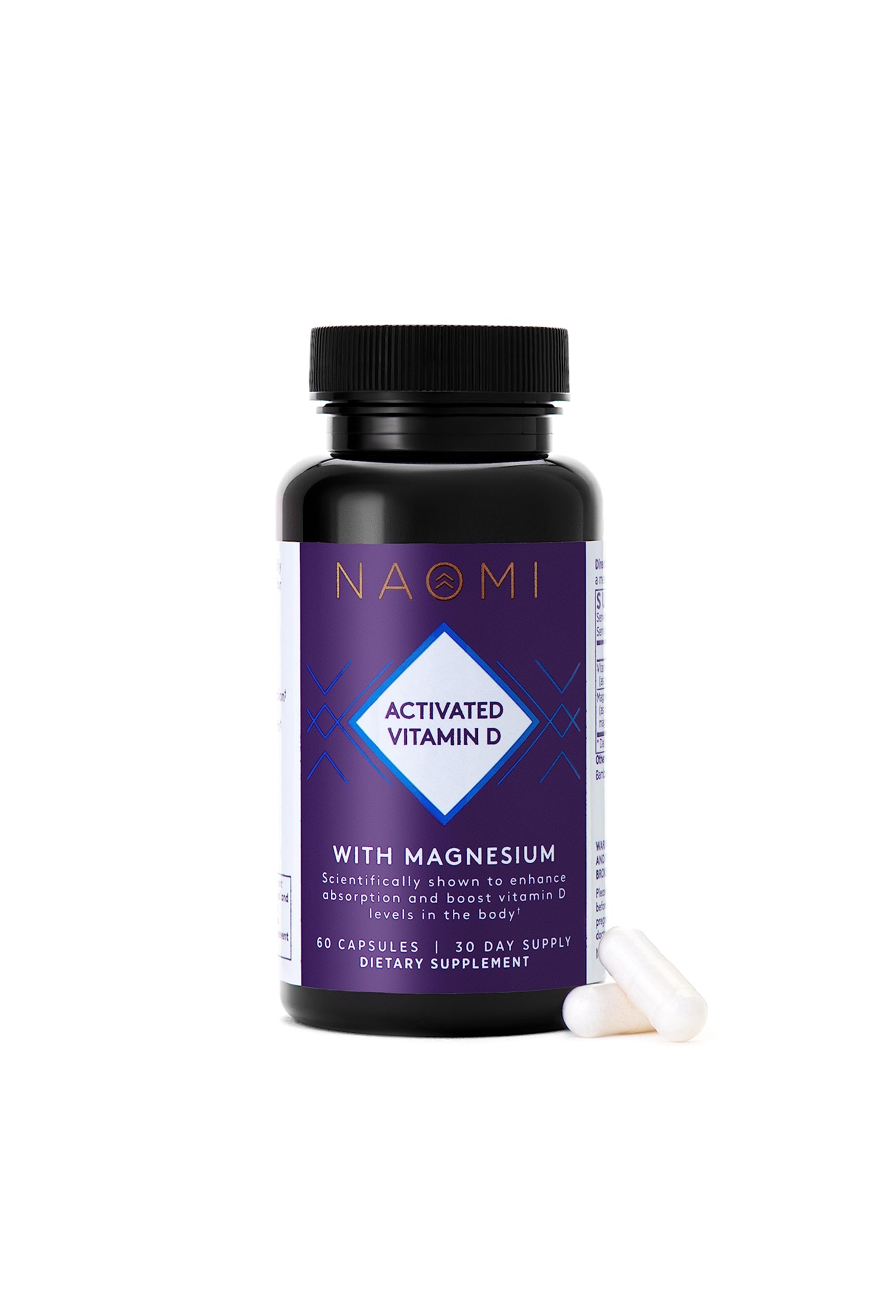 NAOMI Activated Vitamin D3 5000 IU (125 mcg) Supplement with Magnesium for Strong Bones, Teeth, Muscle, Immune and Mood Support, Non-GMO, Gluten Free, 60 Veggie Caps, 30 Day Supply