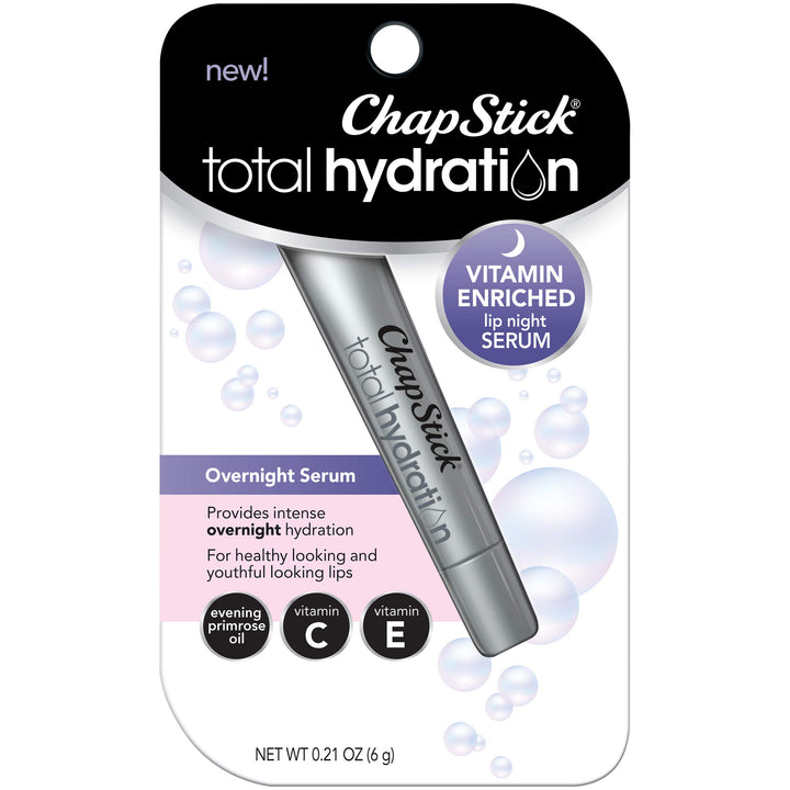 ChapStick Total Hydration Vitamin Enriched Lip Night Serum (Almond Cream Flavor, 1 Tube), Vitamin C, Vitamin E, Contains Evening Primrose Oil, 0.21 Ounce