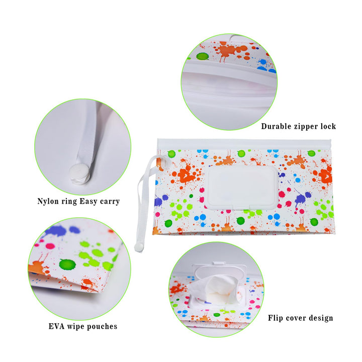 FAREVER Baby Wipe Dispenser, 4 Pack Portable Refillable Wipe Holder, Reusable Lightweight Wipes Container Case Holder for Travel Wet Wipe Pouch,Geometric