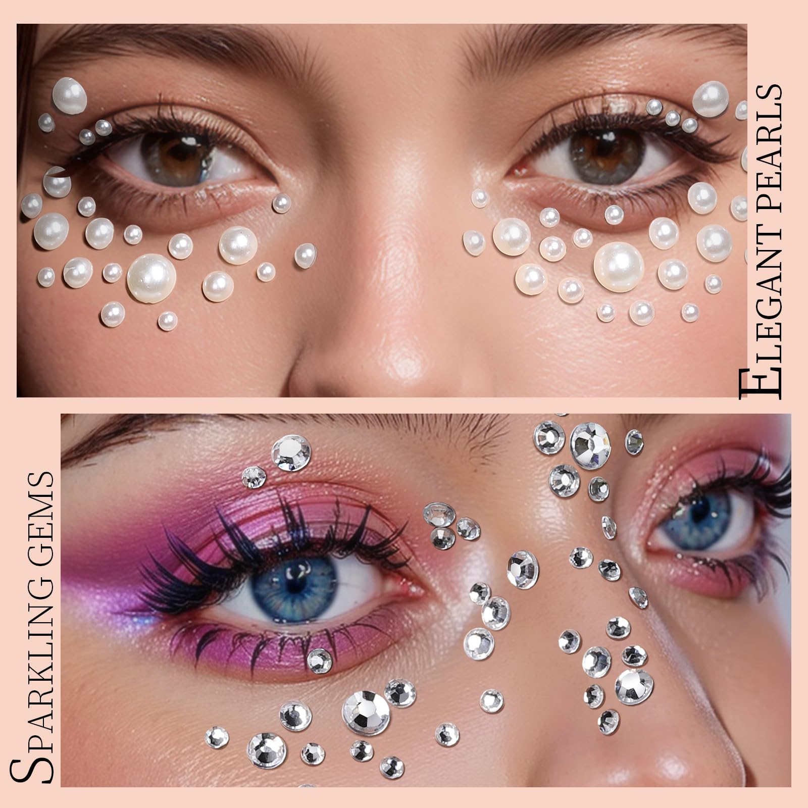 Teenitor Hair Gems and Face Gems 2032 PCS Self-Adhesive Face Gems Hair Gems Face Jewels, Face Gems Stick On Pearls for Crafts Hair Gems for Face 7Sizes 3/4/5/6/8/10/12mm