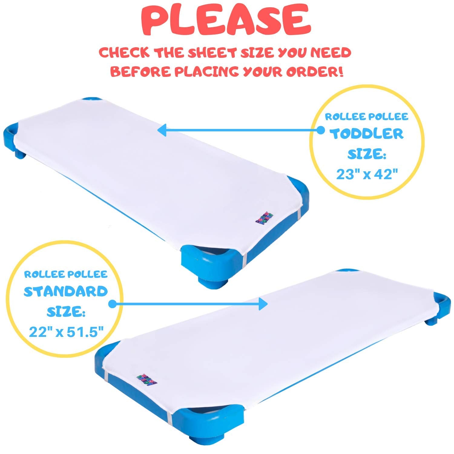 Northwest Rollee Pollee White Microfiber Cot Sheets - Super Soft & Durable with Elastic Loops - Ideal for Preschool & Daycare Naptime Bedding - Toddler Size 23 x 42 6-Pack