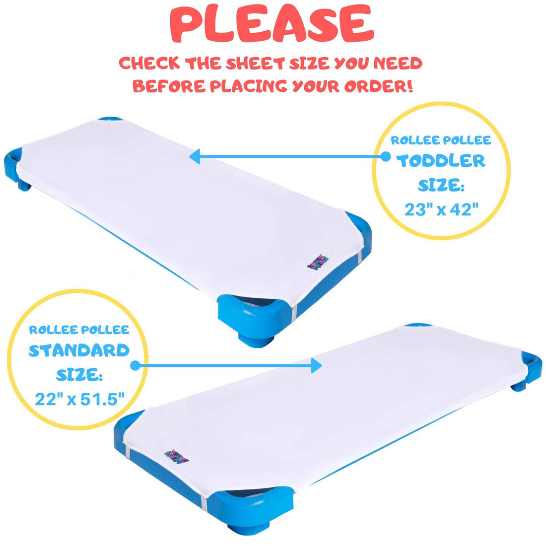 Northwest Rollee Pollee White Microfiber Cot Sheets - Super Soft & Durable with Elastic Loops - Ideal for Preschool & Daycare Naptime Bedding - Toddler Size 23 x 42 6-Pack