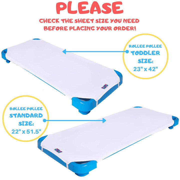 Northwest Rollee Pollee White Microfiber Cot Sheets - Super Soft & Durable with Elastic Loops - Ideal for Preschool & Daycare Naptime Bedding - Toddler Size 23 x 42 6-Pack