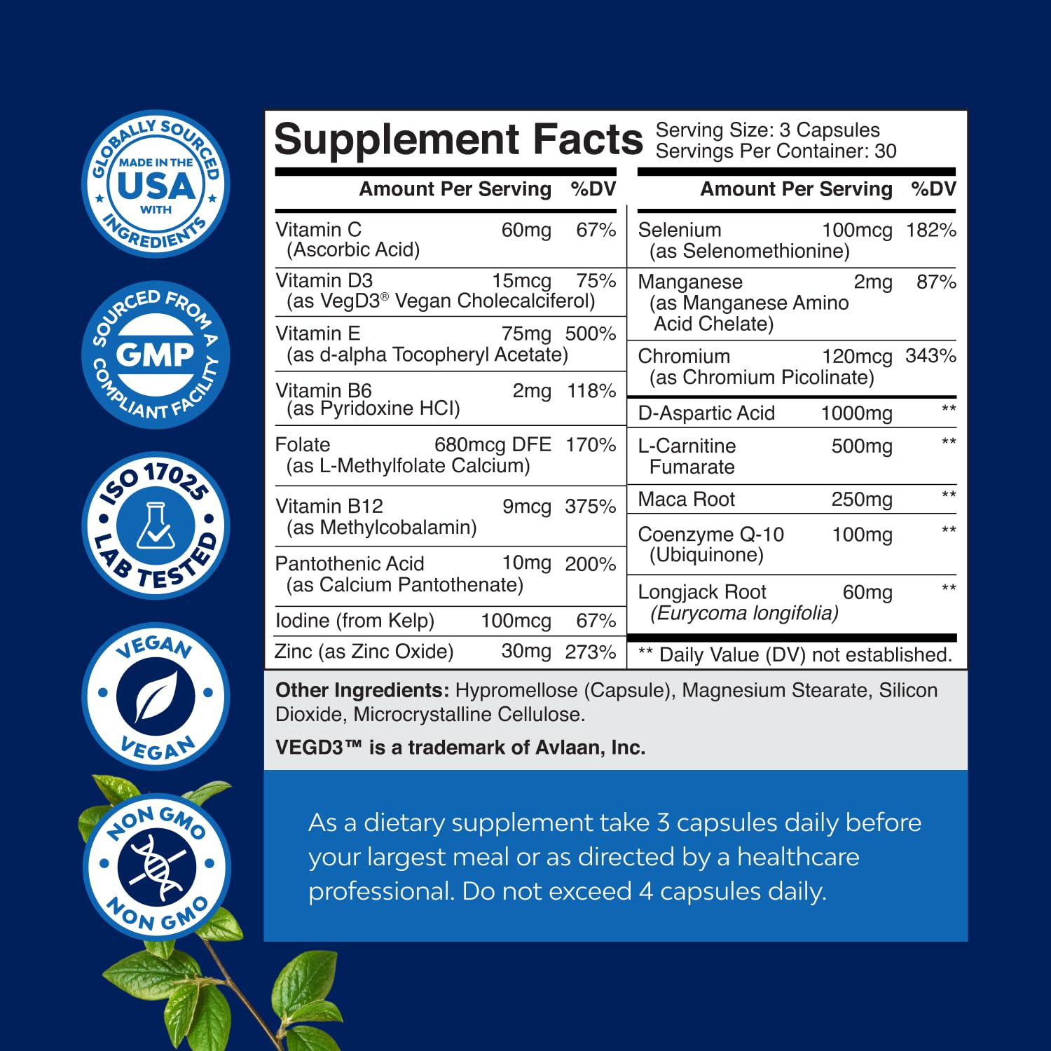 Pre Conception Male Fertility Supplement - Advanced Fertility Supplement for Men with CoQ10 Maca Root Methyl Folate & D-Aspartic Acid for Enhanced Count Motility (1 Month)