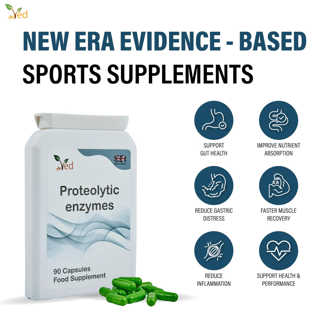 Ved Systemic Proteolytic Enzymes Complex, Mixed Enzyme Formula with Ginger 5 mg & Ionic Trade Minerals 15 mg 90 Capsule(3 Months Supply)