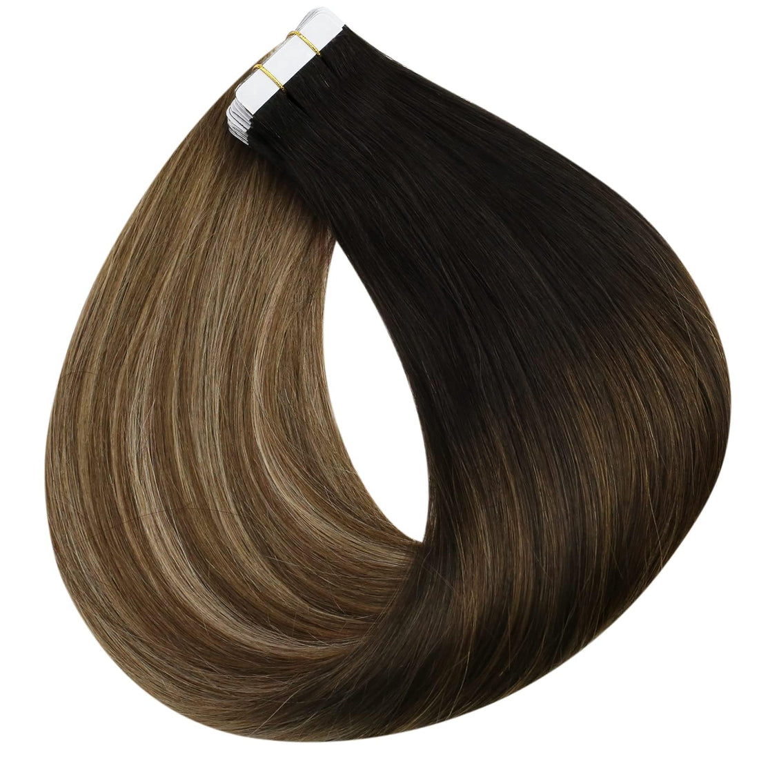 18 Inch, 1B/#6/#27 : Fshine 18 Tape in Ombre Hair Extensions Human Hair Tape in Extensions Balayage Hair Color #1B Fading to #6 and #27 Honey Blonde 20 Pcs 50gram Per Package