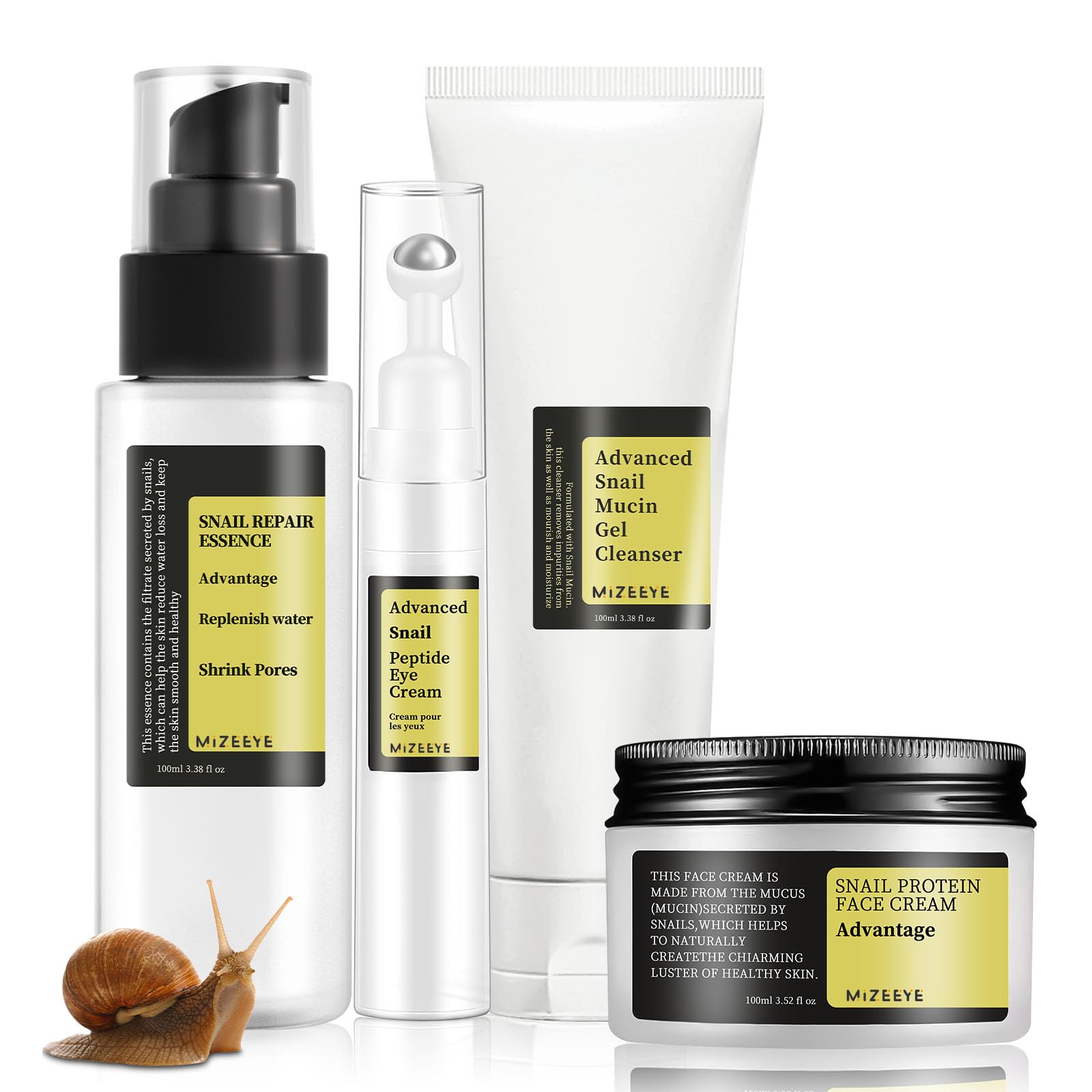 Advanced Snail Mucin Skincare Set For Teen Girls, Anti Wrinkle & Repair Face Skin Care Gift Set With Face Cleanser, Serum, Face Cream, Eye Cream, 4 PCS Peptides Snail Mucin Kit Travel Size For Women.