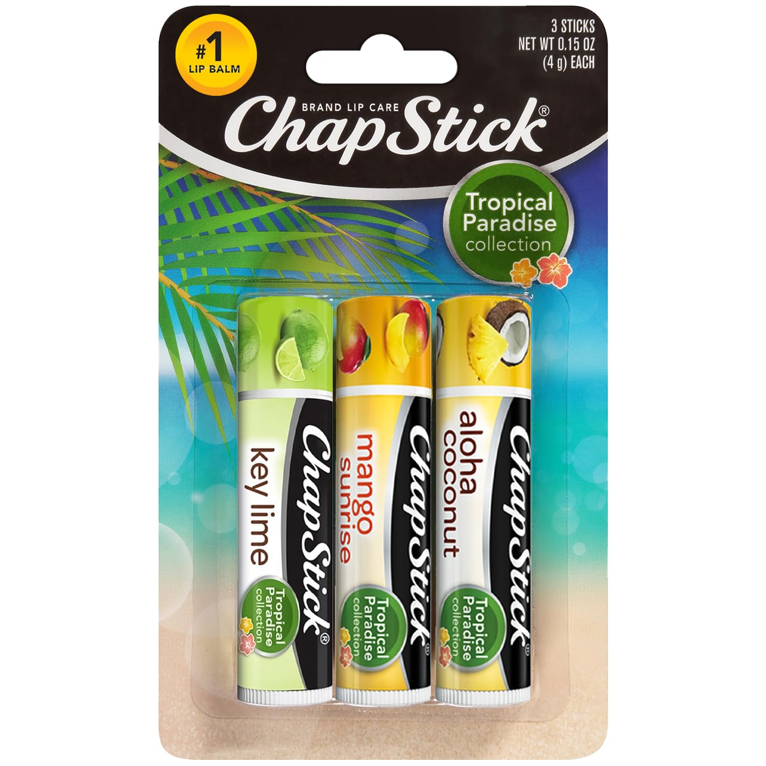Chapstick Tropical Paradise Collection Lip Care, 0.15 Ounce, 3 Ct