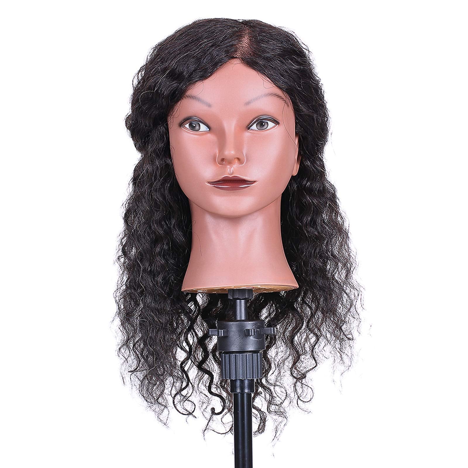 Anself Curly Hair Mannequin Head Hairdressing Training Head for Hair Styling Practice Hair Braiding Dummy Head with 100% Human Hair Black