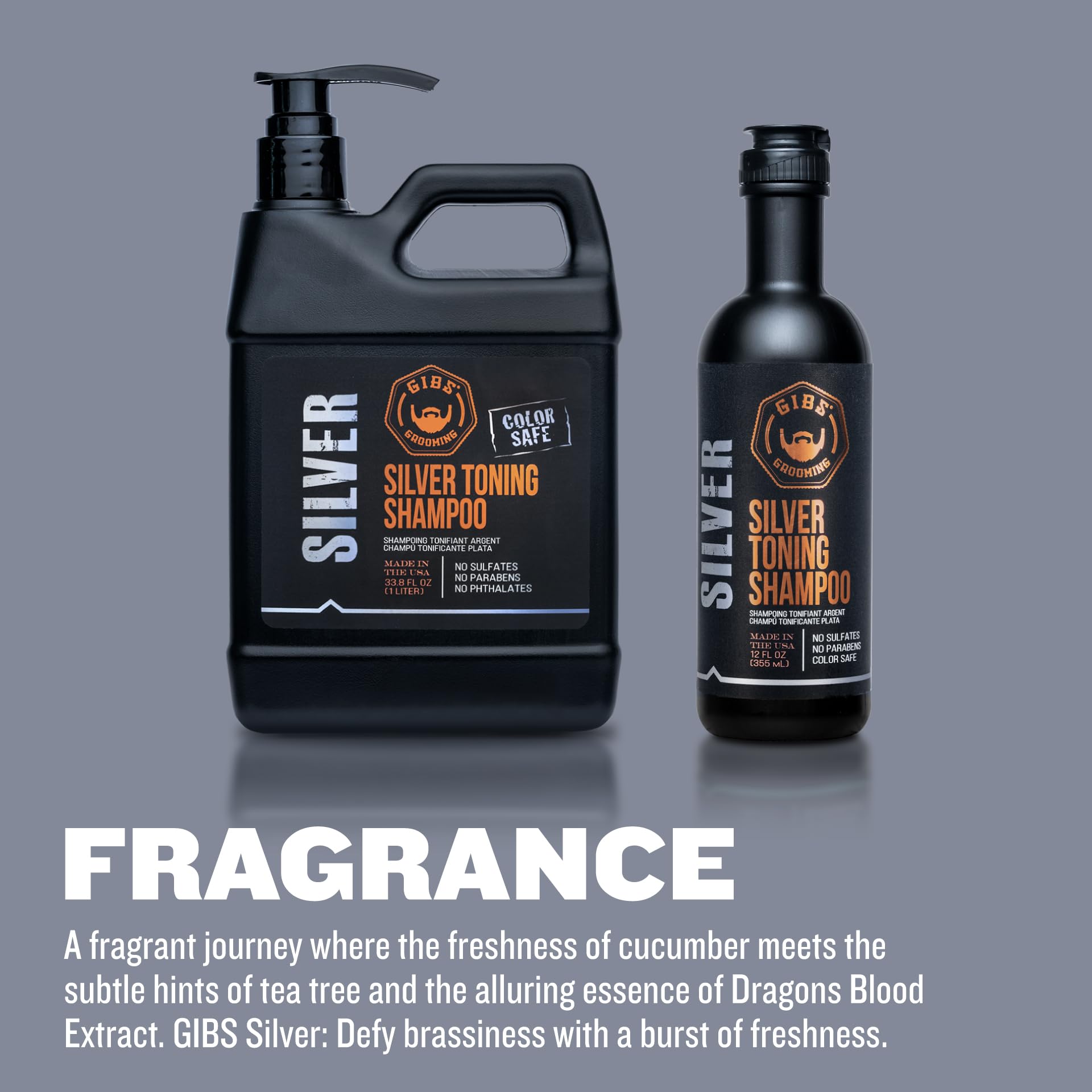 GIBS Silver Shampoo, Purple Shampo for Men and Women, Reduces Brassy and Yellow Tones, Color Safe, 12 oz