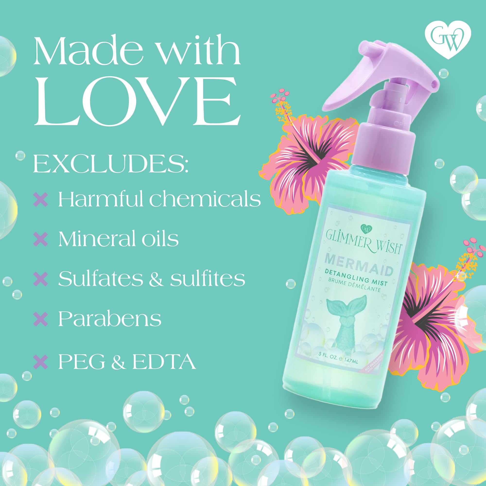 Glimmer Wish Mermaid Hair Detangler Spray – Leave-In Conditioner for Kids & Women, Tangle-Free Hair Care, Detangling Spray, 5 fl oz