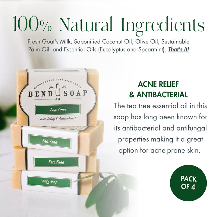 Bend Soap Company All Natural Handmade Goat Milk Soap for Dry Skin Relief, Tea Tree, 4 Count
