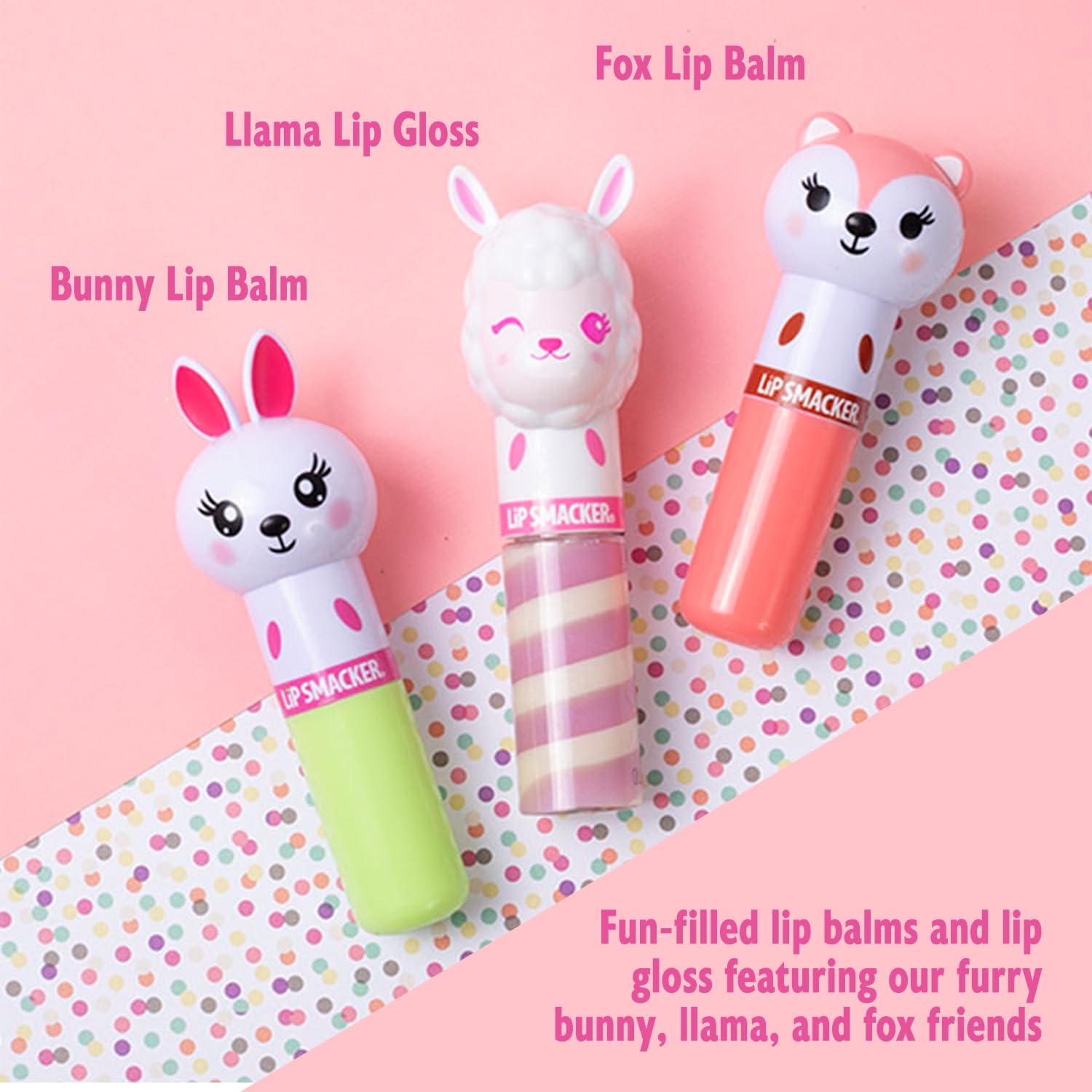 Lip Smacker Lippy Pals, Unicorn, Panda, Kitten, Lip balm for Kids - Foxy Apple, Hoppy Carrot Cake, Strawberry Llama