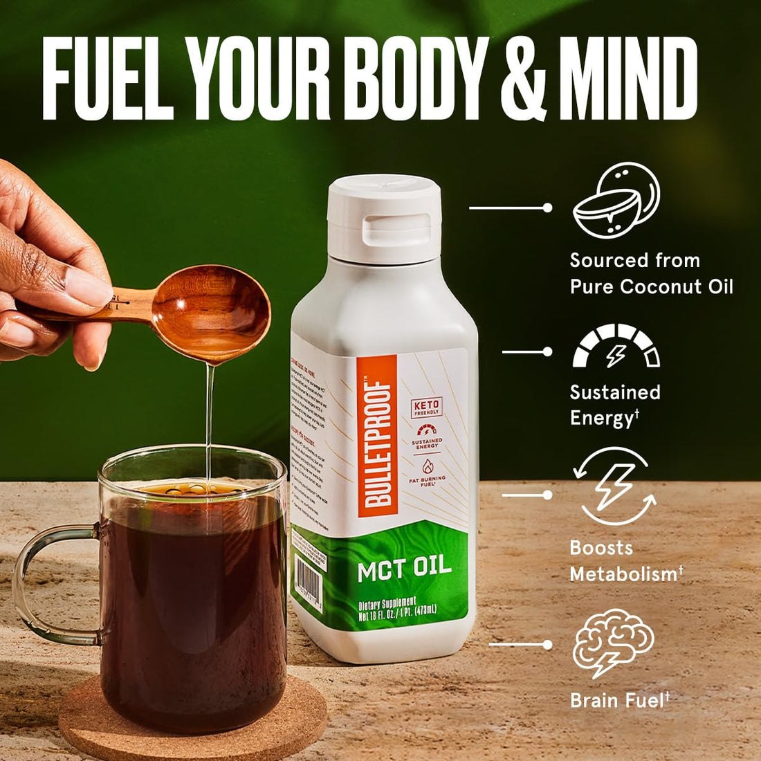 Bulletproof MCT Oil Made with C10 and C8 Oil, 16 Ounces, Keto Supplement for Sustained Energy