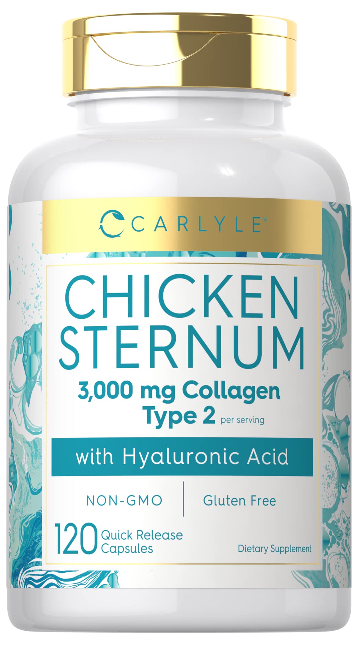 Carlyle Chicken Sternum Cartilage Collagen Capsules | Type II 3000mg | 120 Pills | with Hyaluronic Acid | Non-GMO, Gluten Free