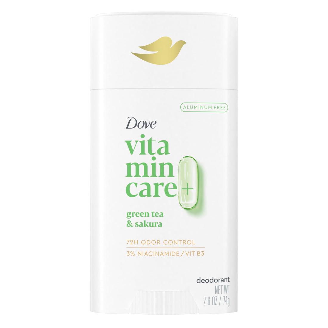 Dove VitaminCare+ Deodorant Stick Green Tea & Shakura Aluminum Free 2.6 oz