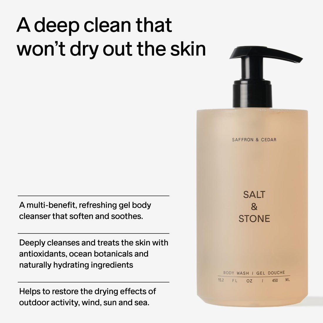 Salt & Stone Body Wash with Antioxidants for Deep Moisture | For Women & Men, Sulfate, Paraben, & Dye Free, Leaving Skin Soft and Hydrated - 15.2 fl oz