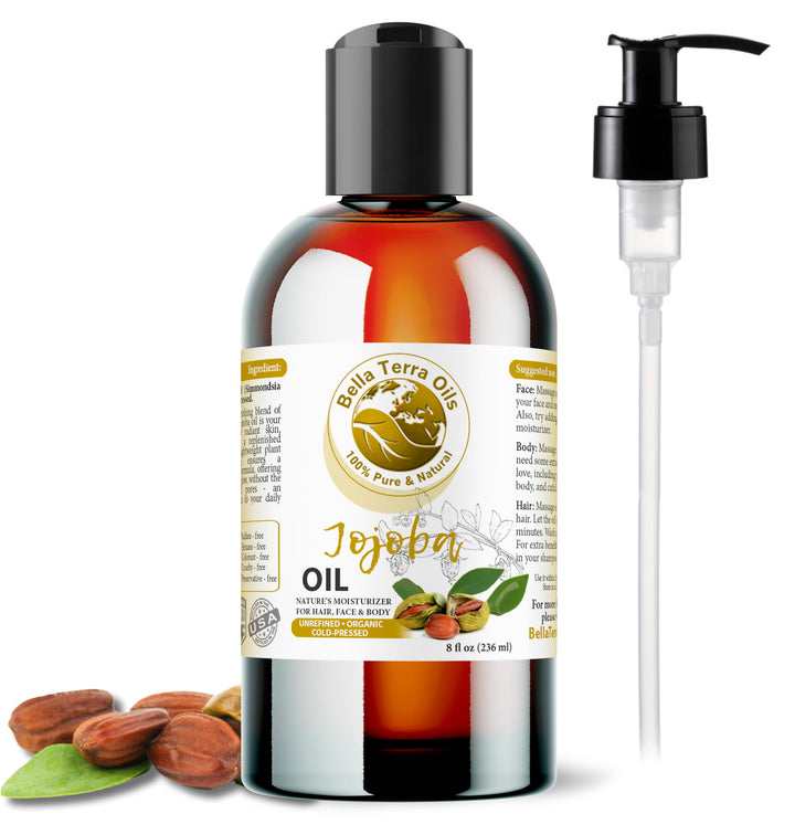 NEW Jojoba Oil. 8oz. Cold-pressed. Unrefined. Organic. 100% Pure. Anti-inflammatory. Hexane-free. Rejuvenates Skin. Softens Hair. Natural Moisturizer. For Hair, Skin, Nails, Beard, Stretch Marks.