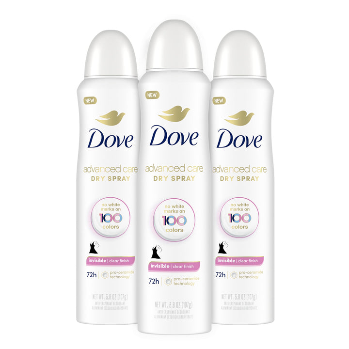 Dove Antiperspirant Deodorant Dry Spray No White Marks Clear Finish Invisible 48-Hour Sweat and Odor Protecting Deodorant for Women 3.8 oz 3 Count