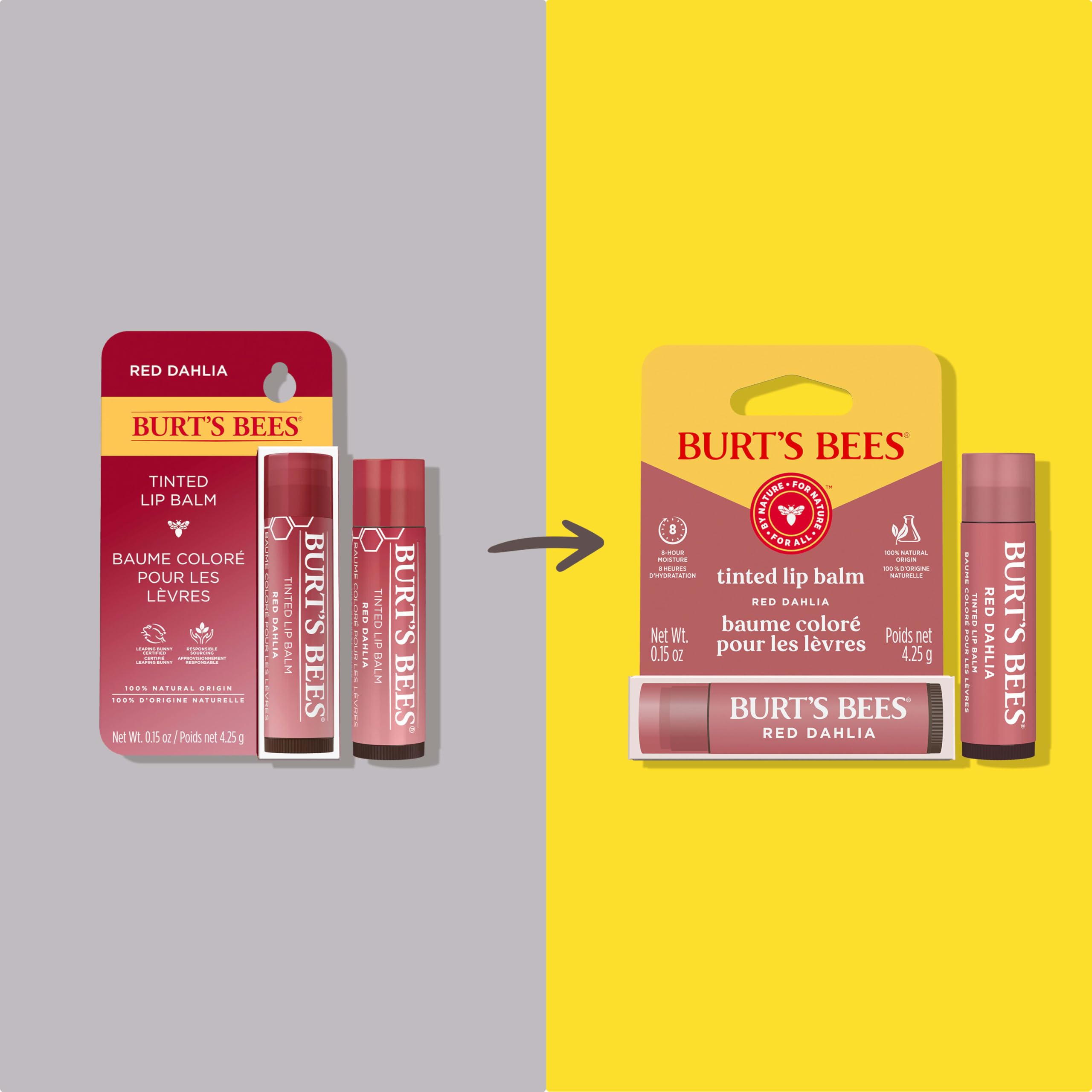 Burt's Bees Lip Tint Balm, Long Lasting 2 in 1 Duo Tinted Balm Formula, Color Infused with Hydrating Shea Butter for a Natural Looking Buildable Finish, Red Dahlia, 1 Tube